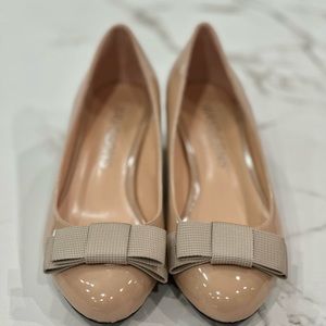 Patent Leather Bow Slip On Round Toe Chunky Low Heel Pumps Shoes 1.5 Inch